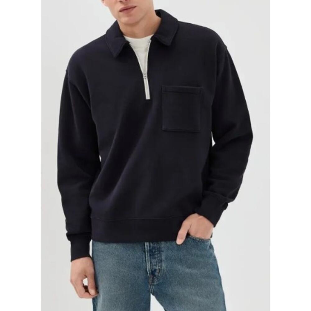 Madewell The McCarren Midweight Quarter-Zip Sweatshirt Men's XL Obsidian Blue